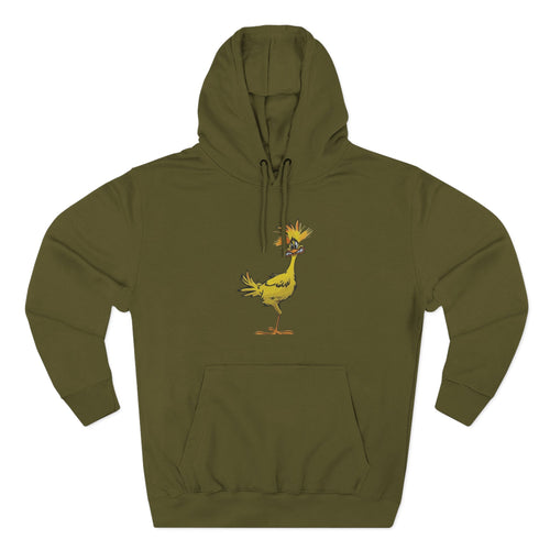Funny Yellow Bird Hoodie — Whimsical Cartoon Chick Graphic Fleece Pullover
