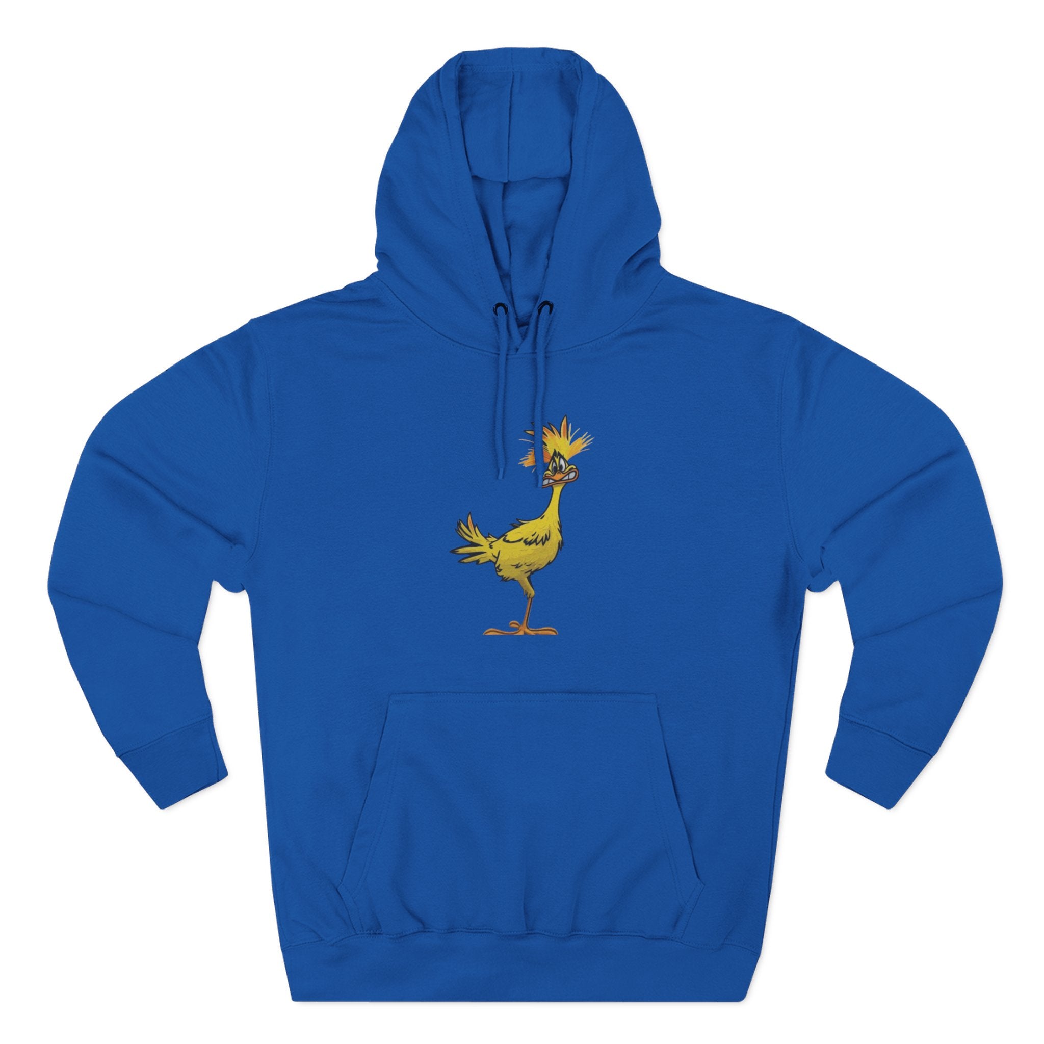 Funny Yellow Bird Hoodie — Whimsical Cartoon Chick Graphic Fleece Pullover