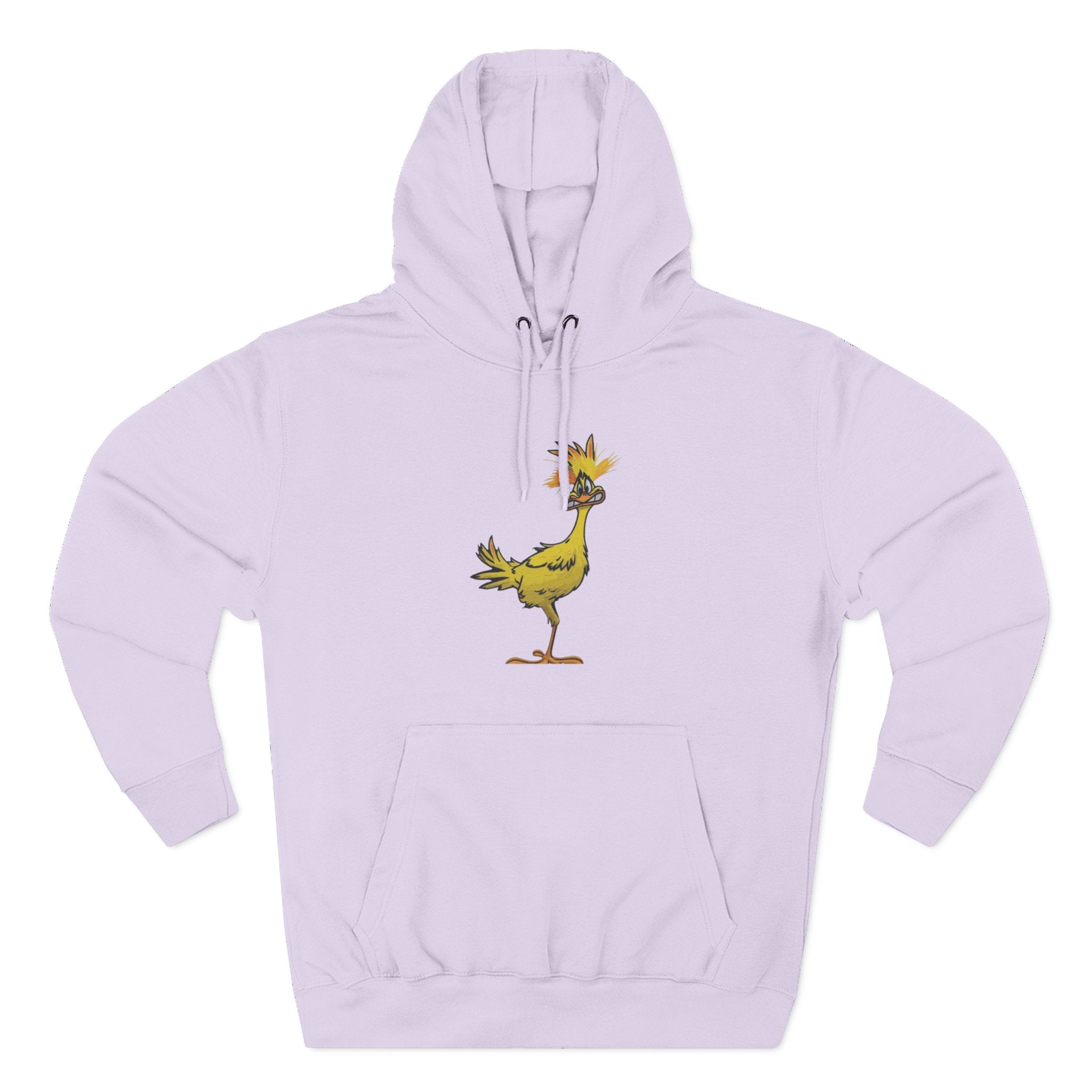 Funny Yellow Bird Hoodie — Whimsical Cartoon Chick Graphic Fleece Pullover
